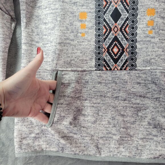 Womens Grey Aztec Print Hoodie Large 100% Cotton Pullover Casual Boho Southwest - Picture 4 of 11